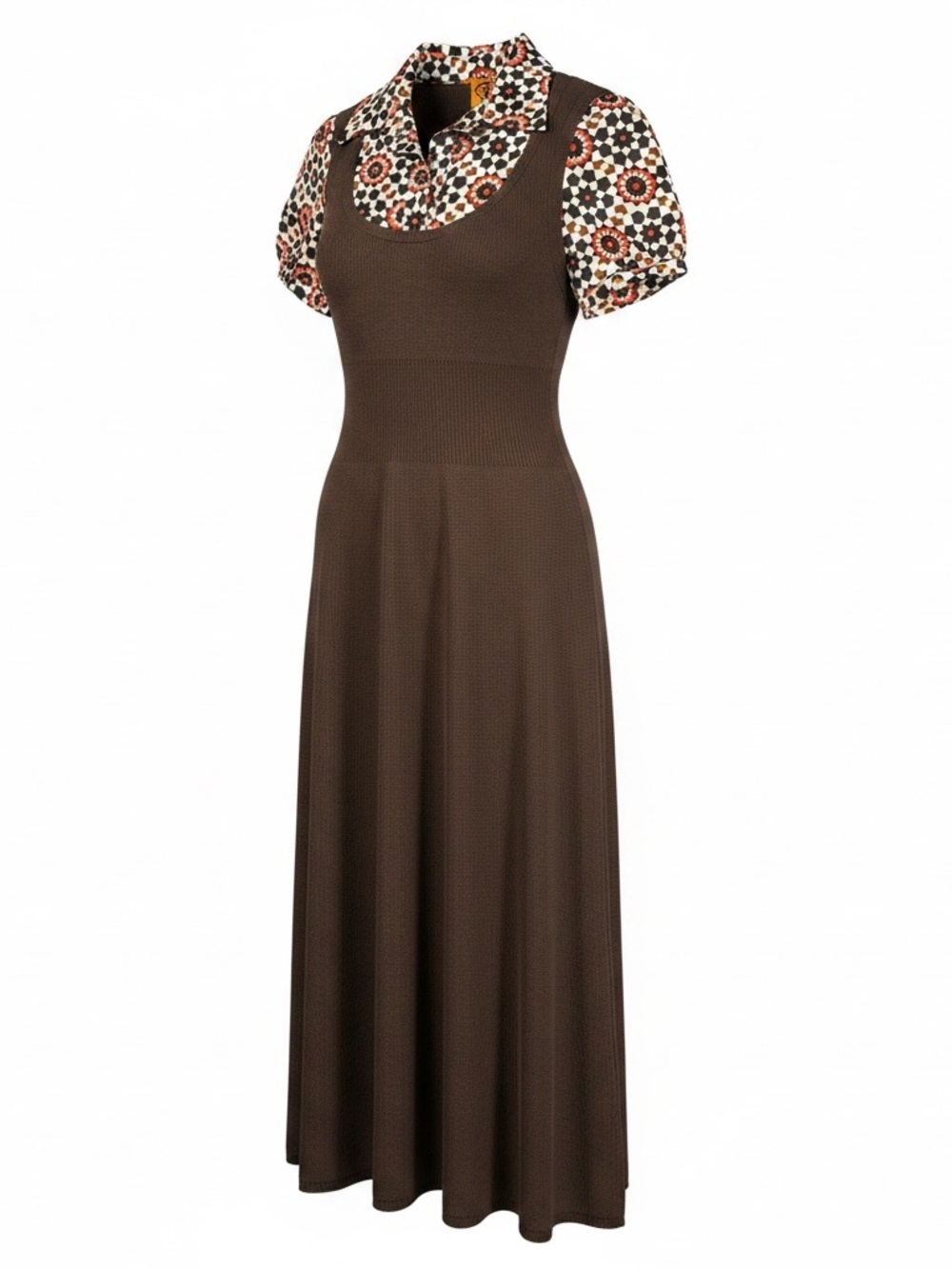 Tory Burch Small 100% Silk Cotton Brown Midi Stretch Sweater Dress Retro 70s